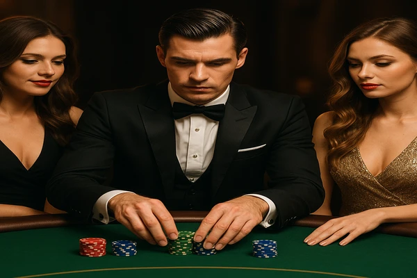 একজন নারী ল্যাপটপে অনলাইন গেম উপভোগ করছেন, চারপাশে দীপ্তিময় গেমিং প্ল্যাটফর্মের পরিবেশ উদ্ভাসিত হয়ে উঠেছে